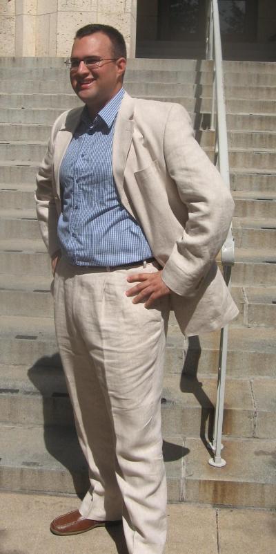 David Norelid outside the Austin courthouse looking dapper